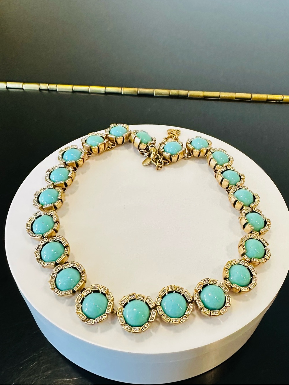 J.Crew Vintage Retro Spring Summer Turquoise CZ Water Lily Statement Necklace - Picture 14 of 17